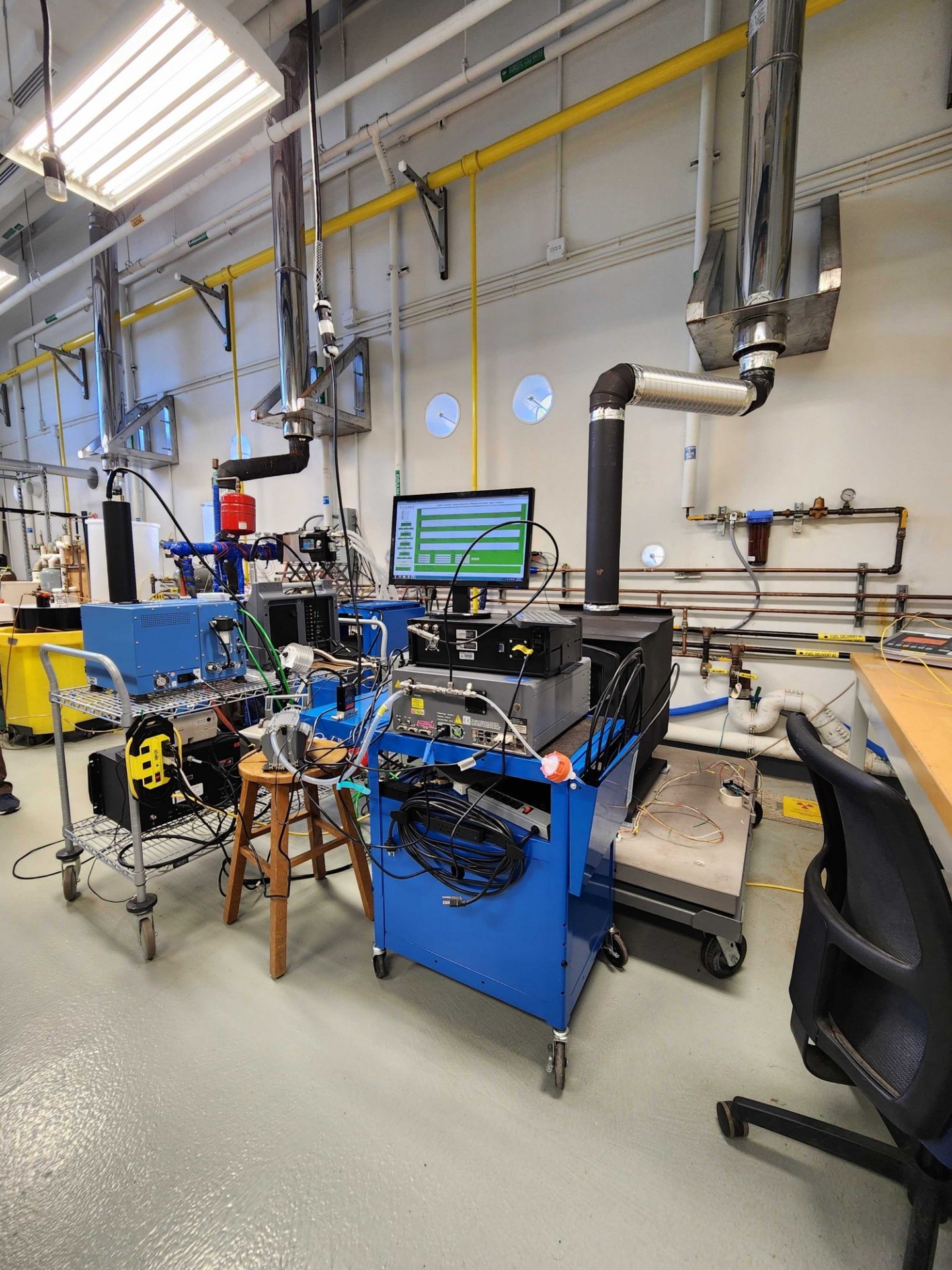 Setup of instruments and boilers during the tests.