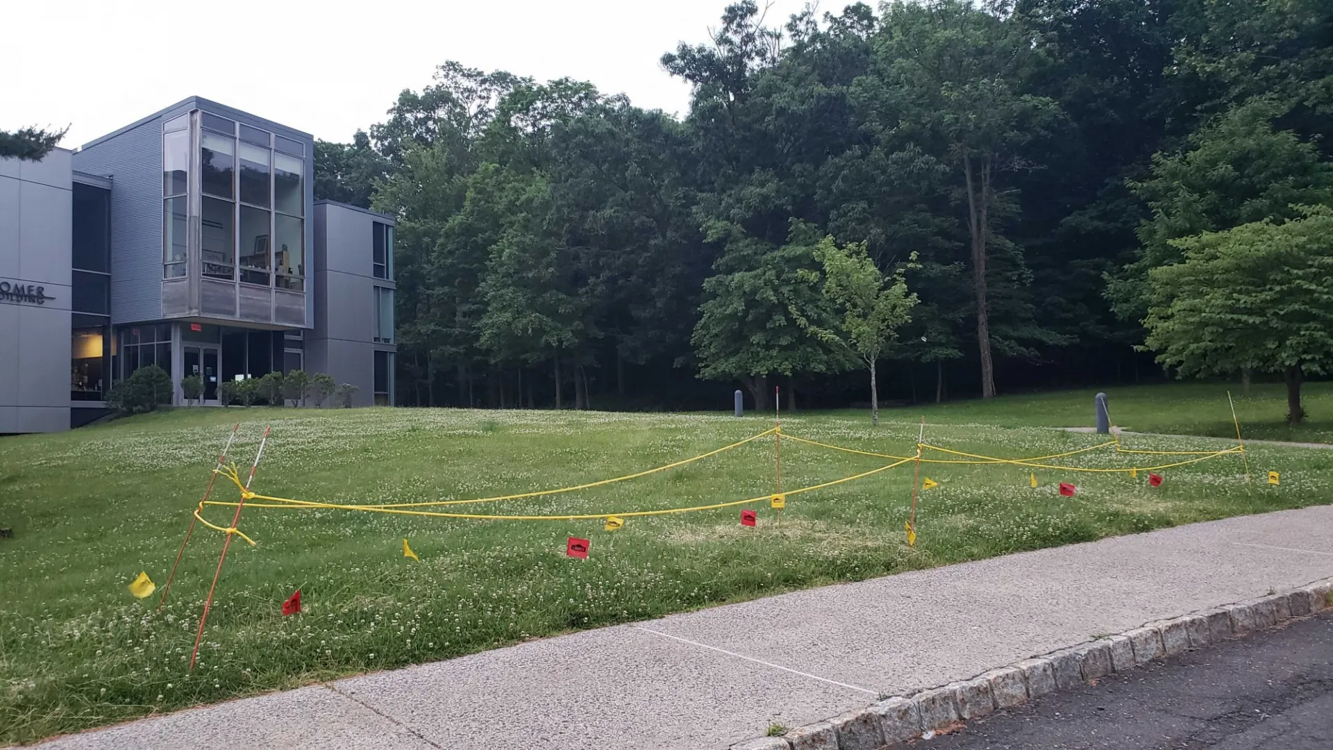 Fenced off lawn area at Lamont-Doherty Earth Observatory