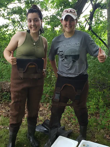 Christine and Rebecca sampling from wetlands at Tallman State Park