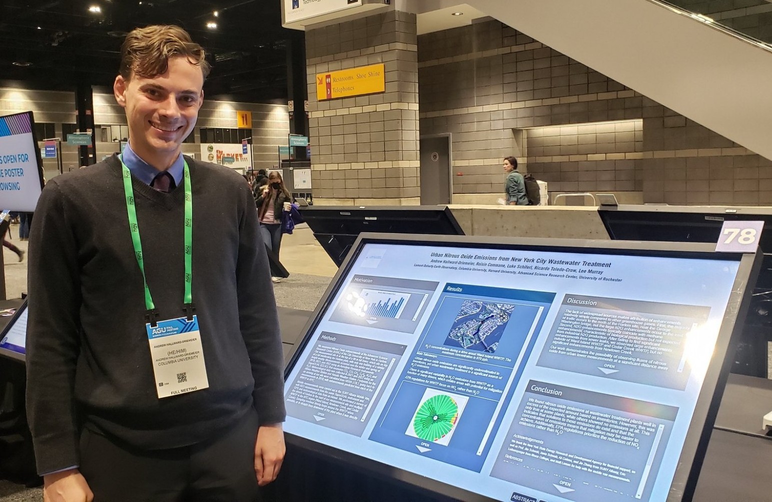 Andrew Hallward-Driemeier presenting a virtual poster in the poster hall at AGU