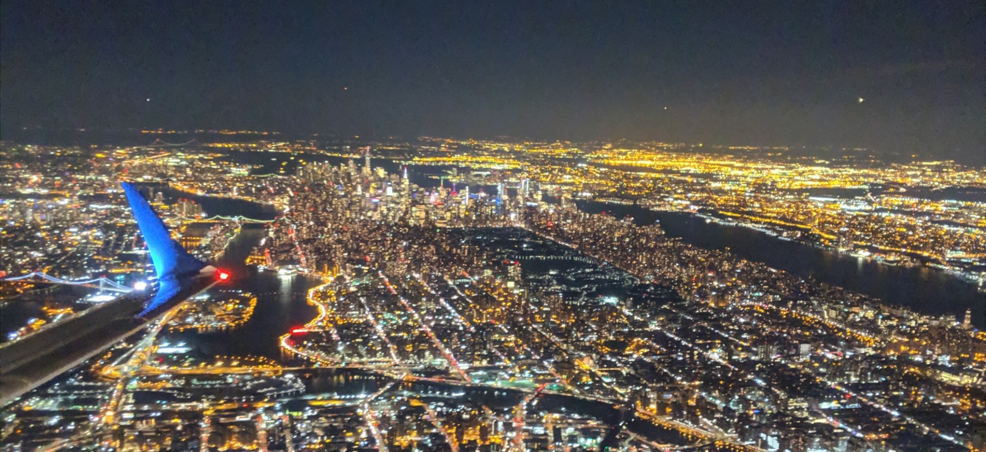 New York City night lights from an aircraft